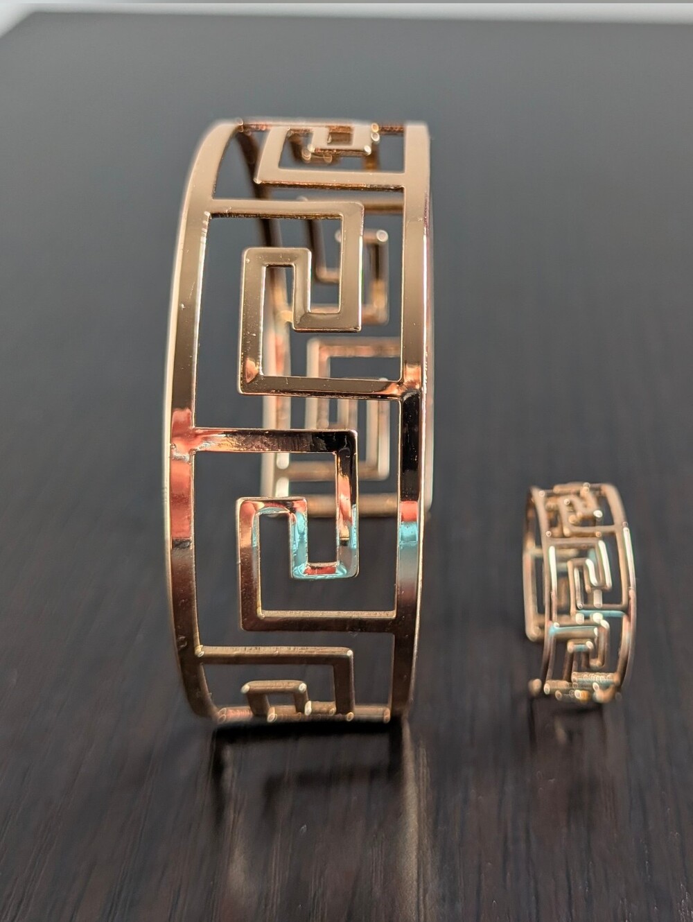 Gold-Tone Greek Key Bracelet & Ring Set – Adjustable